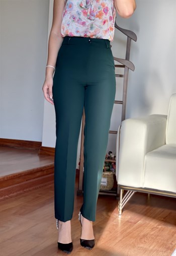 Zümrüt Yeşili Renk Yüksek Bel Şık Pantolon