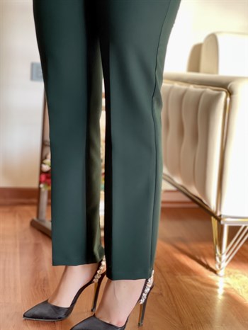 Zümrüt Yeşili Renk Yüksek Bel Şık Pantolon